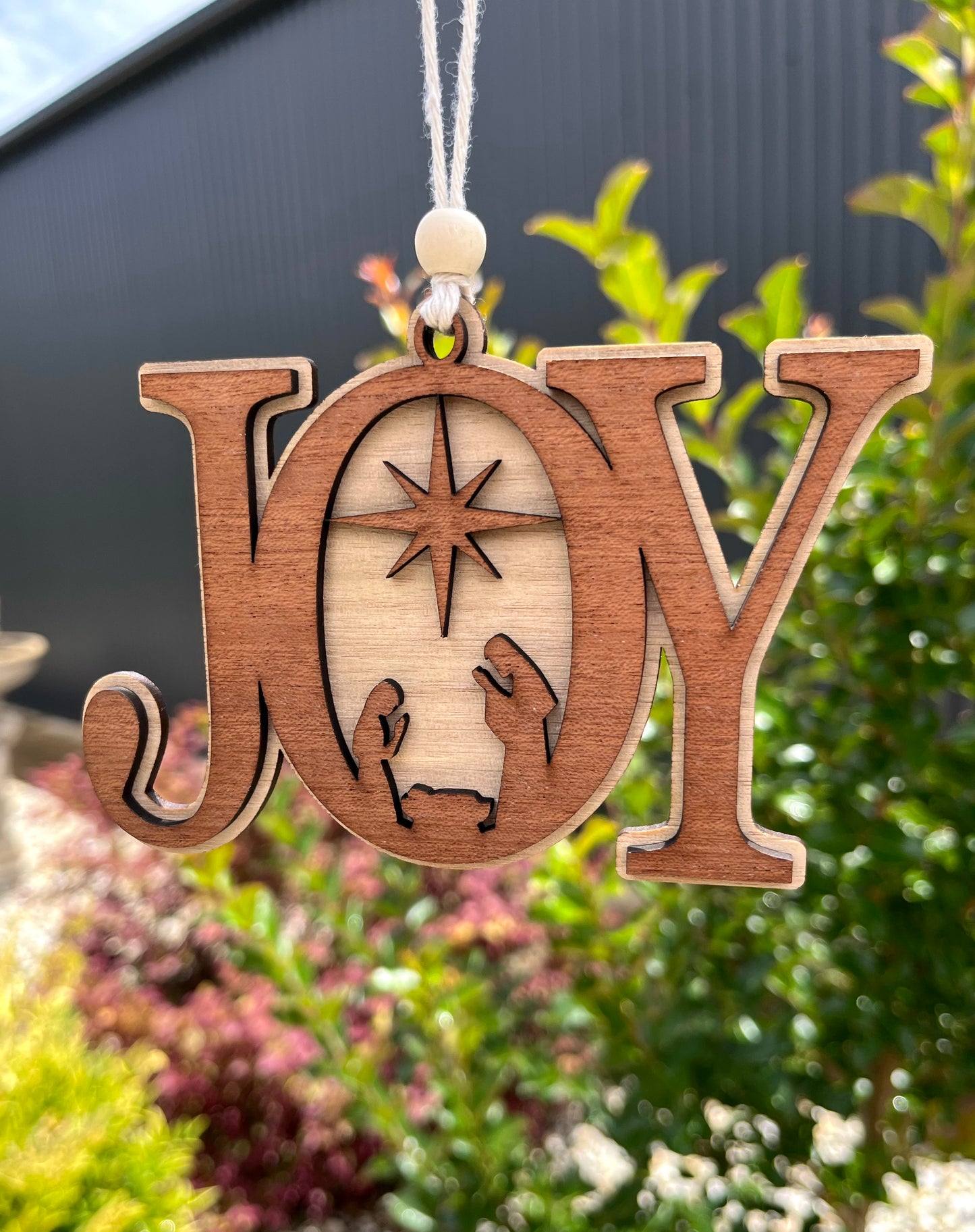 Wooden JOY Nativity Ornament