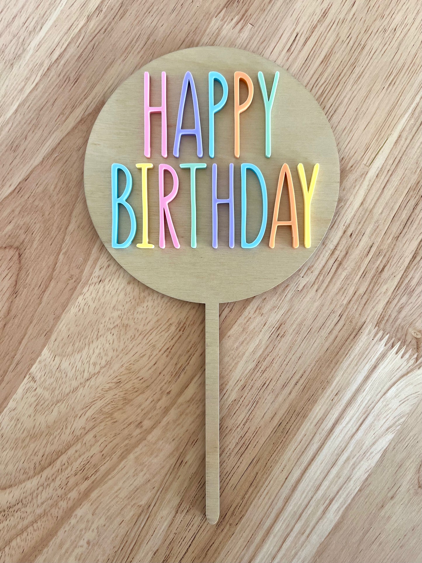 Circular Rainbow Happy Birthday Cake Topper