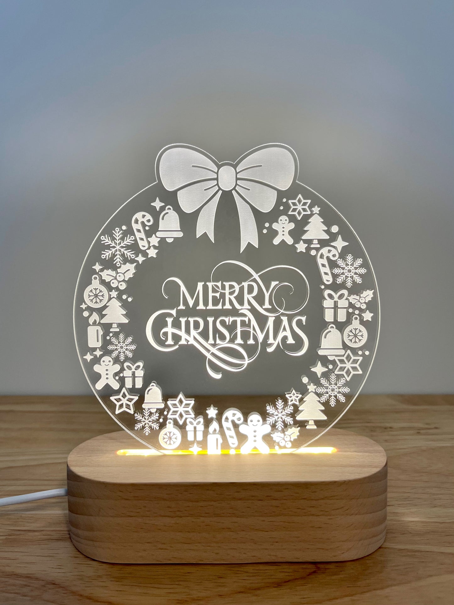 Merry Christmas Wreath Night Light