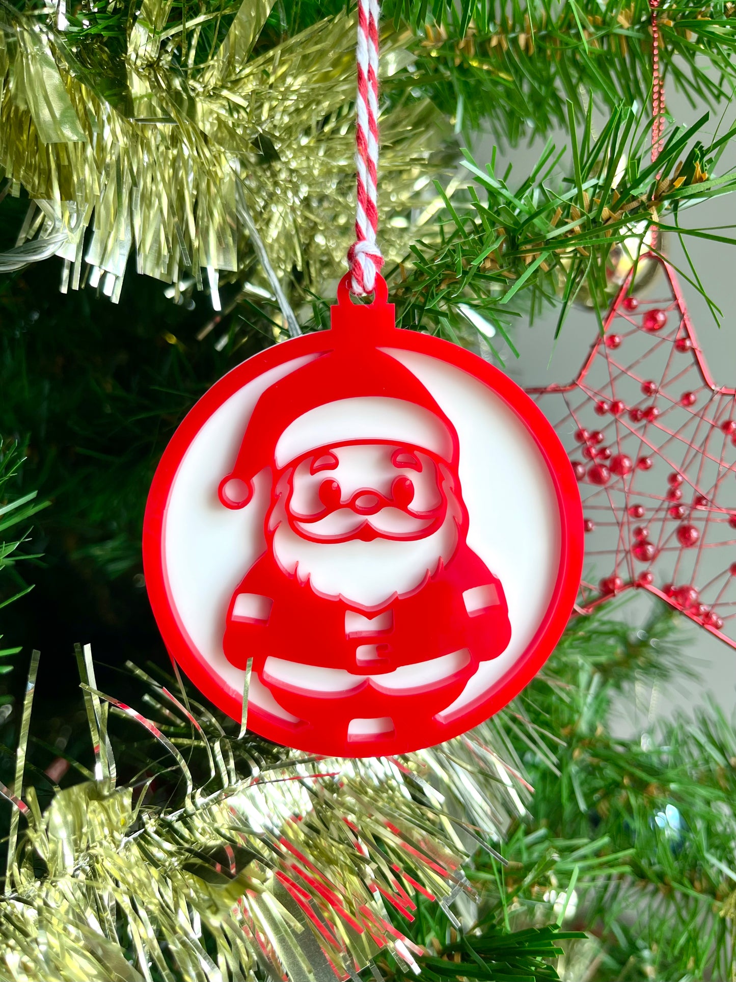 Red & White Santa Ornament