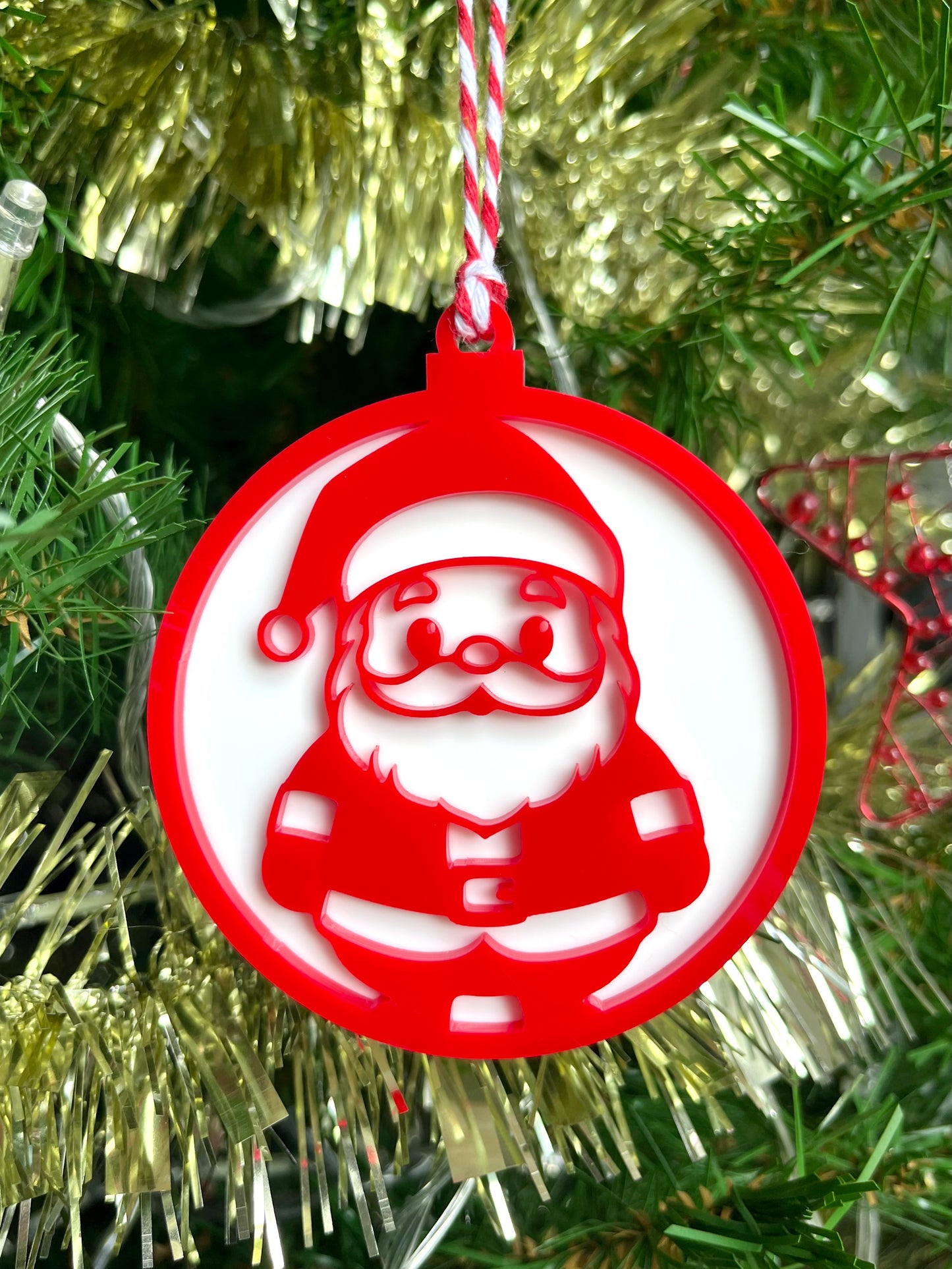 Red & White Santa Ornament