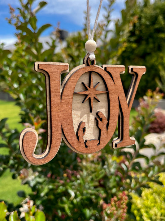 Wooden JOY Nativity Ornament