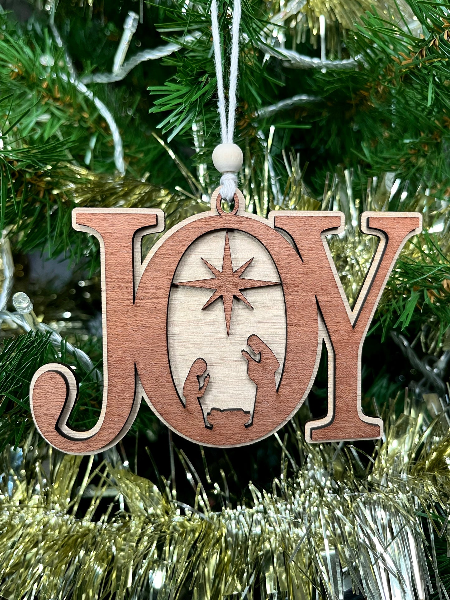 Wooden JOY Nativity Ornament