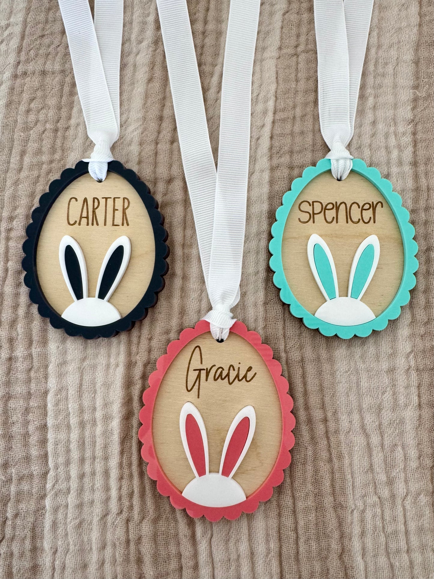 Scallop Egg Easter Bunny Basket Tag