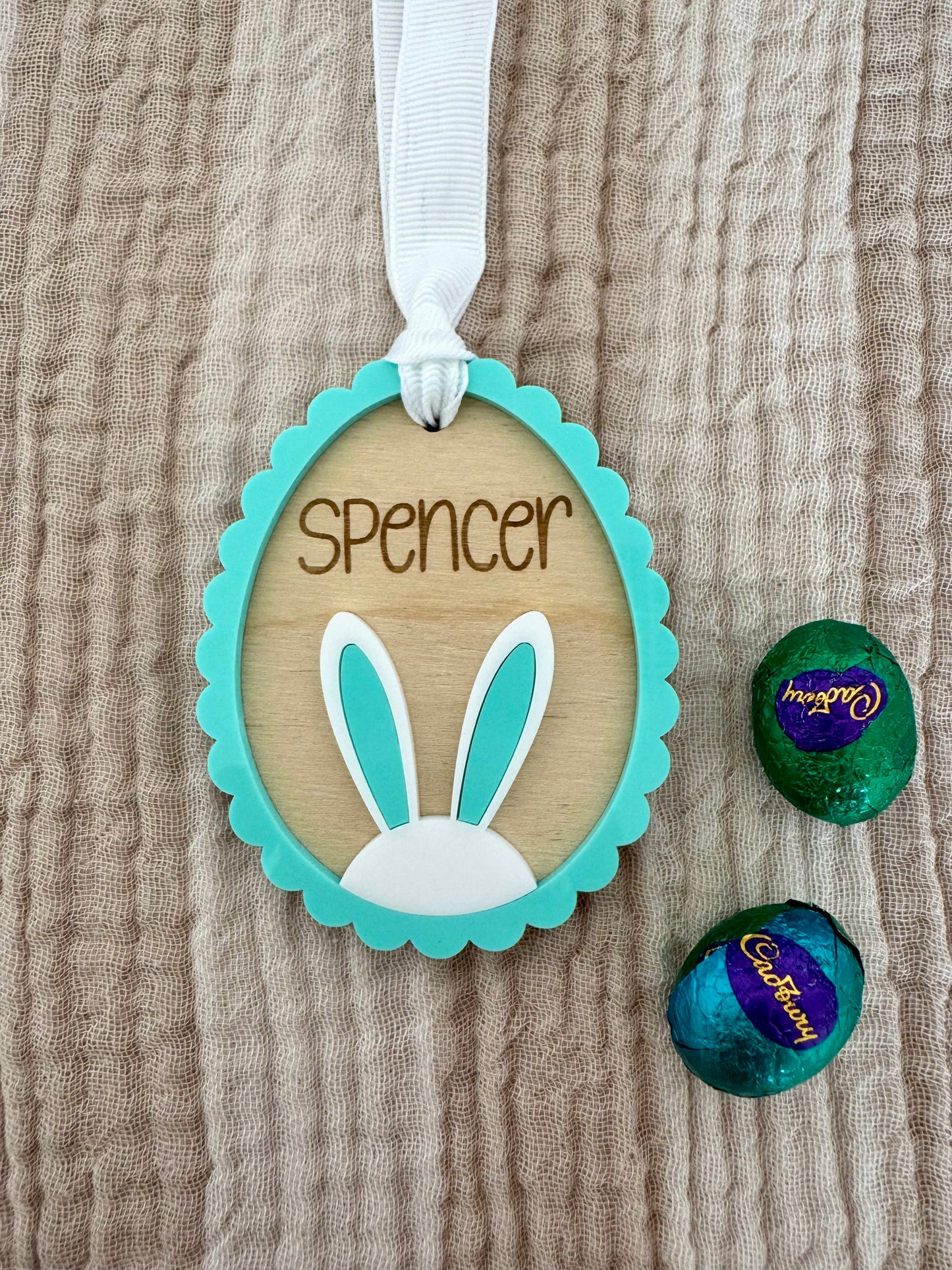 Scallop Egg Easter Bunny Basket Tag