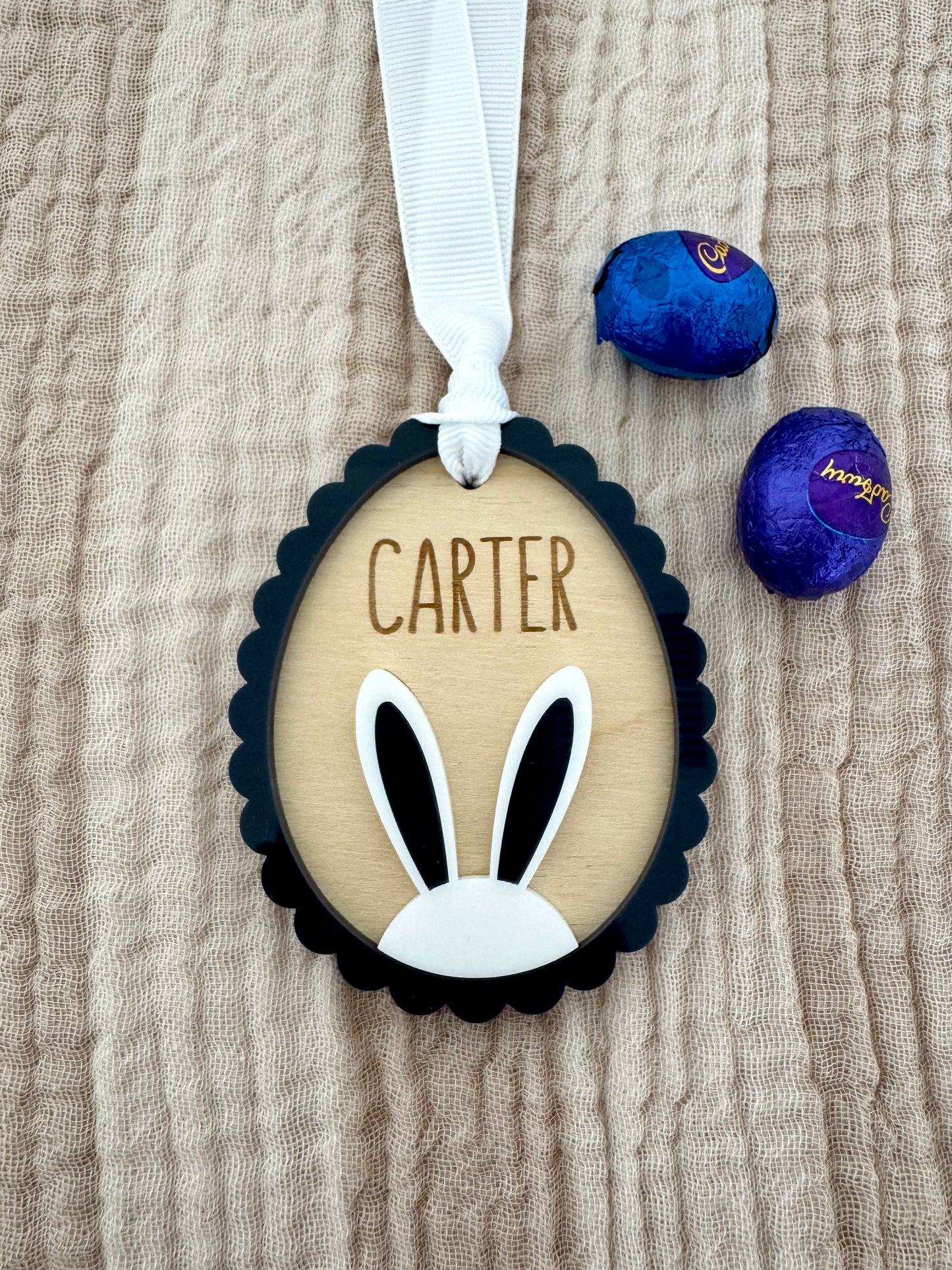 Scallop Egg Easter Bunny Basket Tag