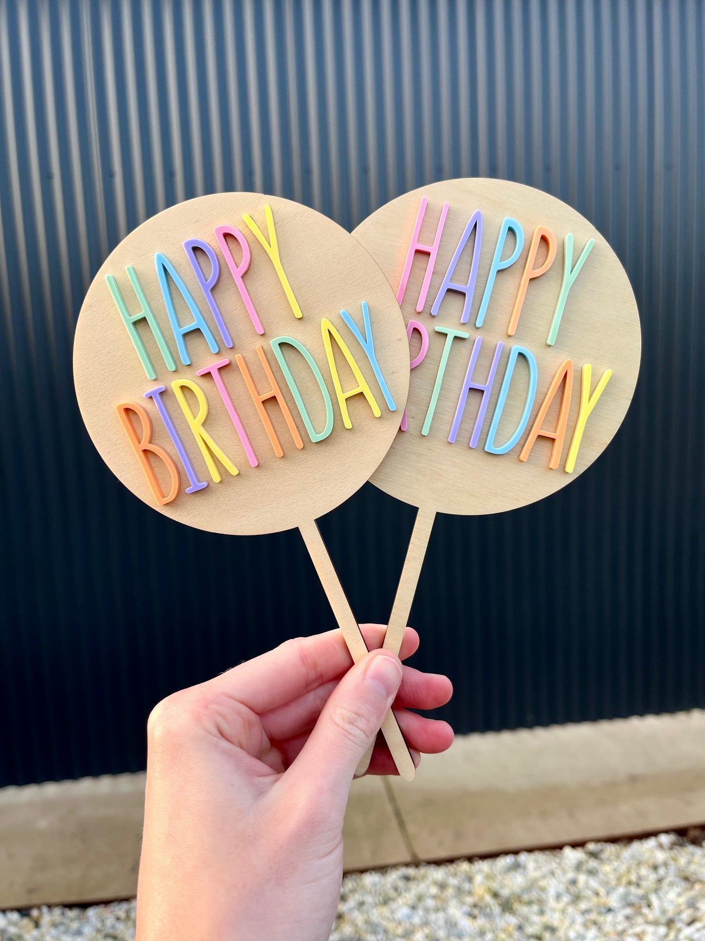 Circular Rainbow Happy Birthday Cake Topper