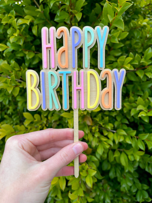 Rainbow Happy Birthday Cake Topper