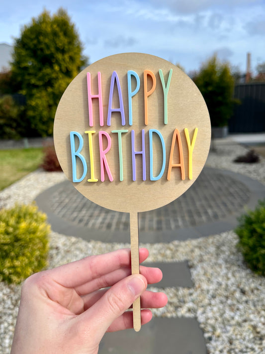 Circular Rainbow Happy Birthday Cake Topper